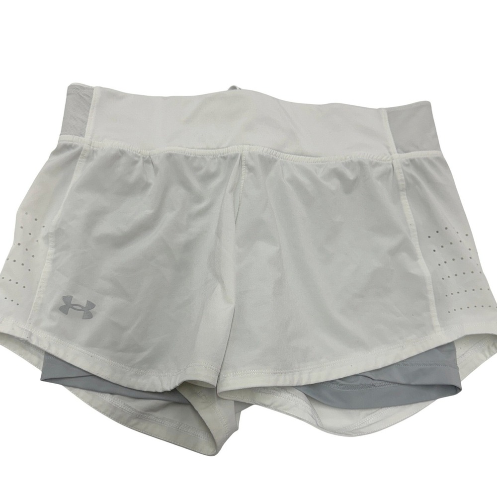 Under Armour Shorts Women Large White 2-in-1 Running Athletic‎ 1377031